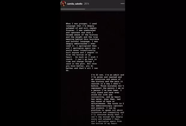 Camila Cabello ofreció disculpas por comentarios racistas en contra de sus excompañeras de Fifth Harmony