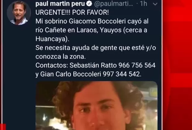 Cañete: Buscan a sobrino del actor Paul Martín que cayó al Río Cañete