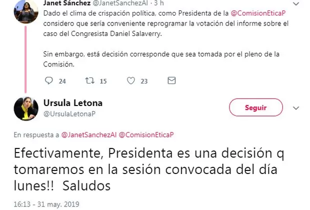 Caso Daniel Salaverry: titular de Ética ve conveniente reprogramar votación de informe