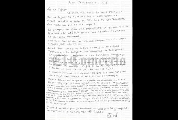 Caso Odebrecht: exvoleibolista Jessica Tejada pide llevar proceso en libertad