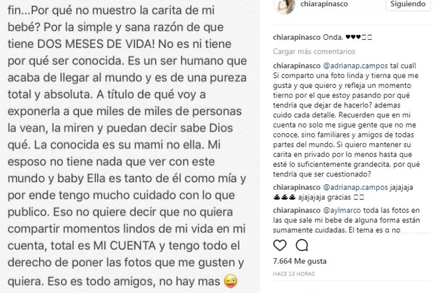 Chiara Pinasco explica por qué no muestra el rostro de su bebé