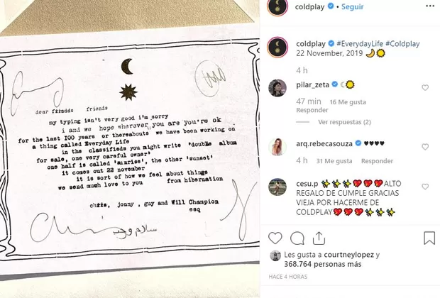Coldplay envió postal a sus fans para anunciar lanzamiento de nuevo disco