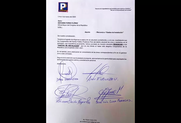 Congresistas de Podemos Perú elegidos por Lima renunciaron al bono de instalación