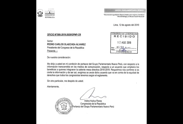 Congreso: bancada de Nuevo Perú pide que se anulen beneficios a Yeni Vilcatoma