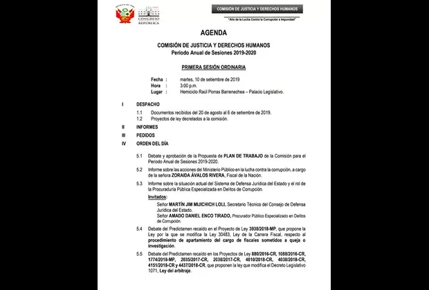 Congreso: fiscal Zoraida Ávalos no asistió a la Comisión de Justicia