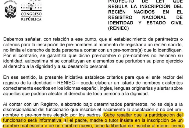 Congreso: Noceda plantea ley para evitar que coloquen nombres estrafalarios a bebés