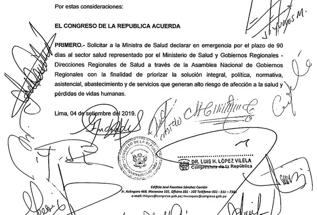 Congreso: piden declarar en emergencia el sector salud por 90 días