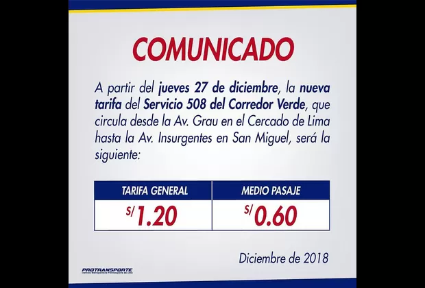Corredor Verde: precios de los pasajes subirán desde hoy