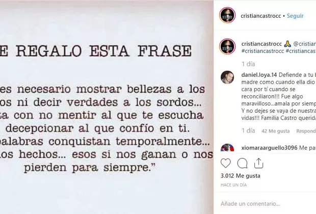 Cristian Castro defiende a su madre Verónica Castro y le envía mensaje a Yolanda Andrade
