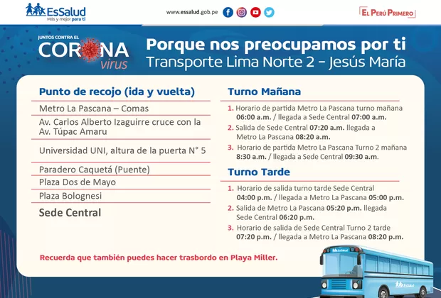 Cuarentena por coronavirus: EsSalud dispone 6 rutas para trasladar a personal de salud en Lima