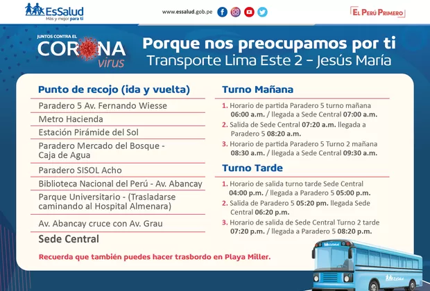 Cuarentena por coronavirus: EsSalud dispone 6 rutas para trasladar a personal de salud en Lima