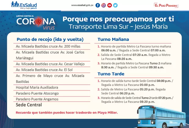 Cuarentena por coronavirus: EsSalud dispone 6 rutas para trasladar a personal de salud en Lima