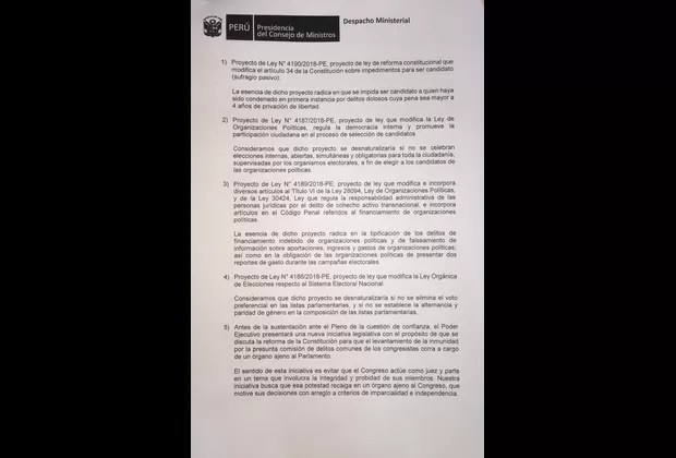 Cuestión de confianza: este es el documento que presentó Del Solar al Congreso