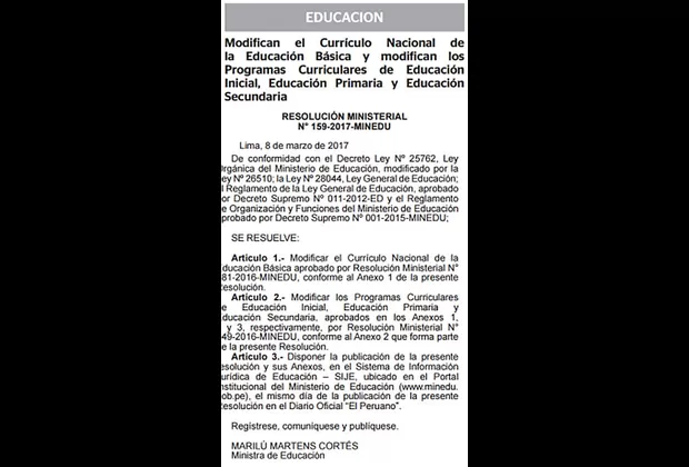 Currículo Nacional: Minedu oficializó cambiós en algunos puntos