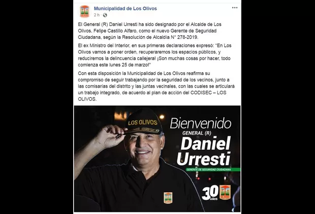 Daniel Urresti es el flamante gerente de Seguridad Ciudadana de Los Olivos