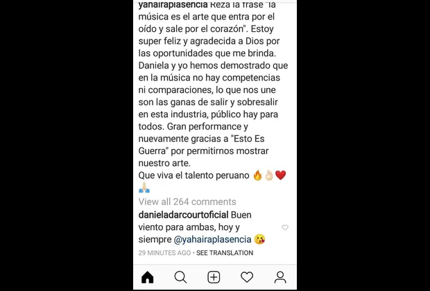 Daniela Darcourt le dejó este mensaje en Instagram a Yahaira Plasencia