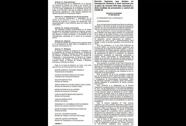 Coronavirus en Perú: Declaran emergencia sanitaria a nivel nacional por 90 días