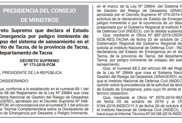 Declaran a Tacna en emergencia por peligro de colapso del sistema de saneamiento