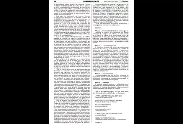 Declaran a Tacna en emergencia por peligro de colapso del sistema de saneamiento