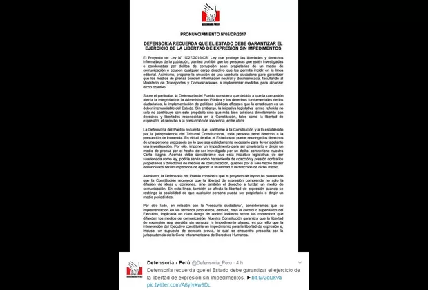 Defensoría: Proyecto de ley de medios 