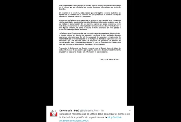 Defensoría: Proyecto de ley de medios 