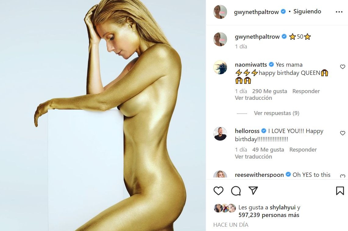 Gwyneth Paltrow celebró sus 50 años con un desnudo - América Noticias