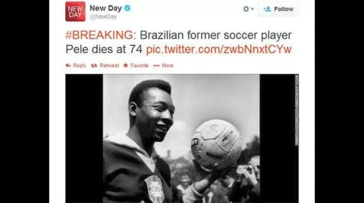 CNN informó por error a través de Twitter que Pelé había fallecido CNN informó por error a través de Twitter que Pelé había fallecido