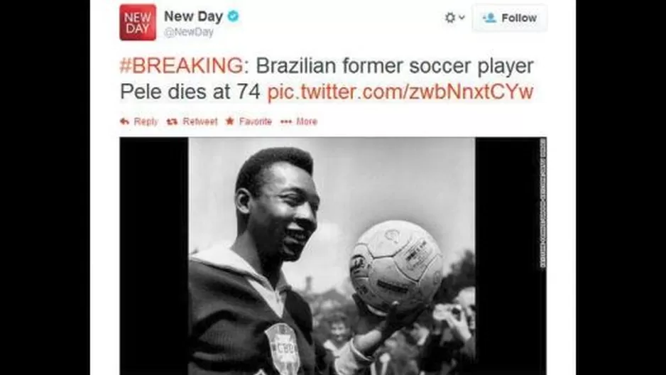 CNN informó por error a través de Twitter que Pelé había fallecido