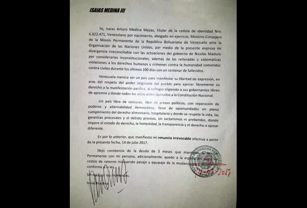 Diplomático de Venezuela ante ONU denuncia abusos de Maduro y deja su cargo