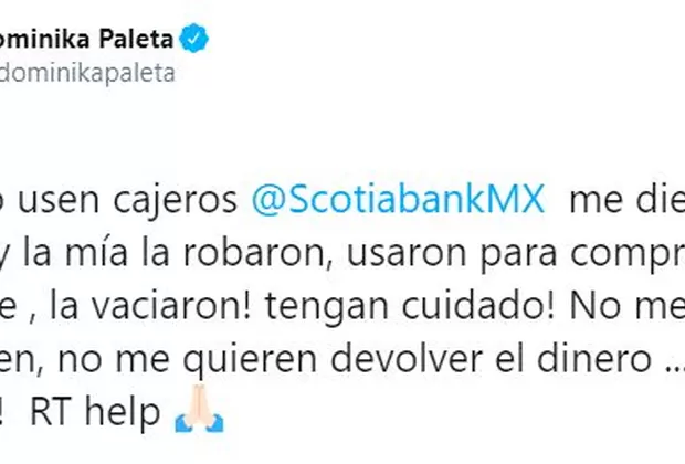 Dominika Paleta fue víctima de robo y perdió todos sus ahorros en banco mexicano