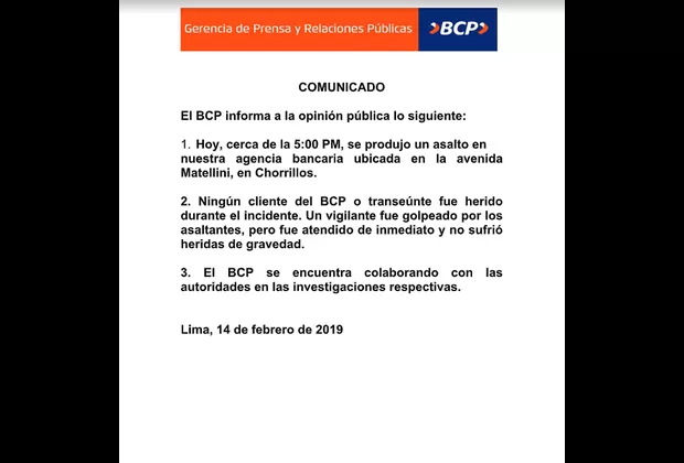 Chorrillos: delincuentes asaltaron agencia bancaria cerca de estación Matellini