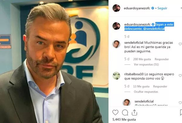 Eduardo Yáñez y la peculiar bienvenida a Instagram  que le dio a Sergio Sendel