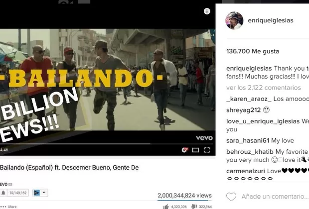 Enrique Iglesias celebró así que ‘Bailando’ alcanzó los 2 mil millones de visitas 