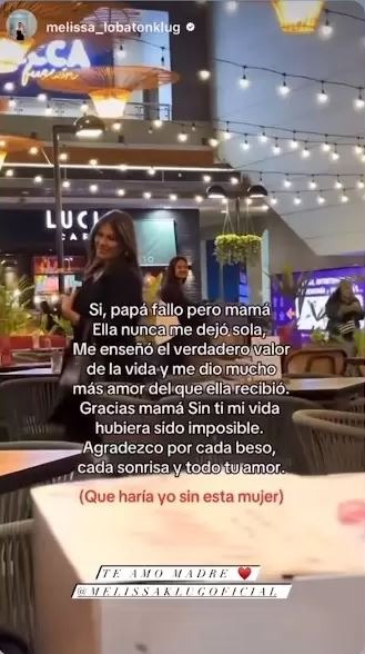 Mensaje de Melissa Lobatón hablando de su padre Abel Lobatón/Foto: Instagram