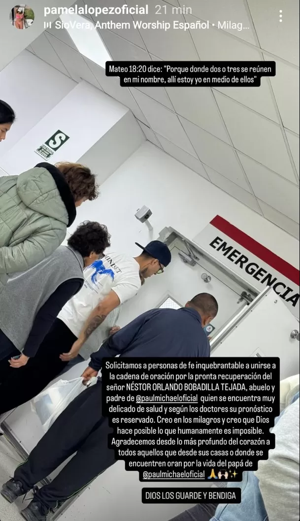 Papá de Paul Michael se encuentra grave y Pamela López pide cadena de oración. Fuente: Instagram
