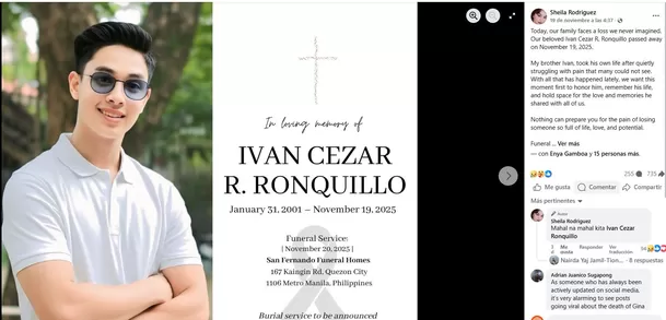 Informan la muerte de Ivan Cezar Ronquillo, expareja de la actriz de cine para adultos, Gina Lima / Facebook Informan la muerte de Ivan Cezar Ronquillo, expareja de la actriz de cine para adultos, Gina Lima / Facebook