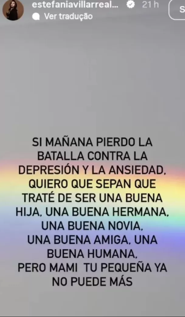 El preocupante mensaje de Estefania Villarreal. Foto: ig @estefaniavillarreal El preocupante mensaje de Estefania Villarreal. Foto: ig @estefaniavillarreal