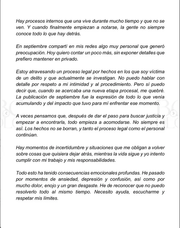 La actriz explicó que su publicación de setiembre estuvo relacionada con el impacto emocional de un proceso legal que sigue bajo investigación. Foto: IG @estefaniavillarreal La actriz explicó que su publicación de setiembre estuvo relacionada con el impacto emocional de un proceso legal que sigue bajo investigación. Foto: IG @estefaniavillarreal