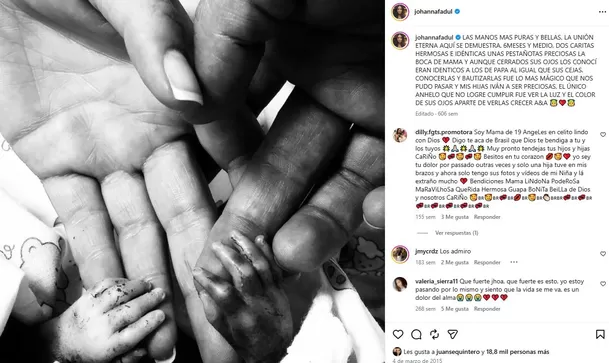 En el 2015, Johanna Fadul y su esposo Juanse Quintero perdieron a sus mellizas Antonella y Anabella / IG: @johannafadul En el 2015, Johanna Fadul y su esposo Juanse Quintero perdieron a sus mellizas Antonella y Anabella / IG: @johannafadul