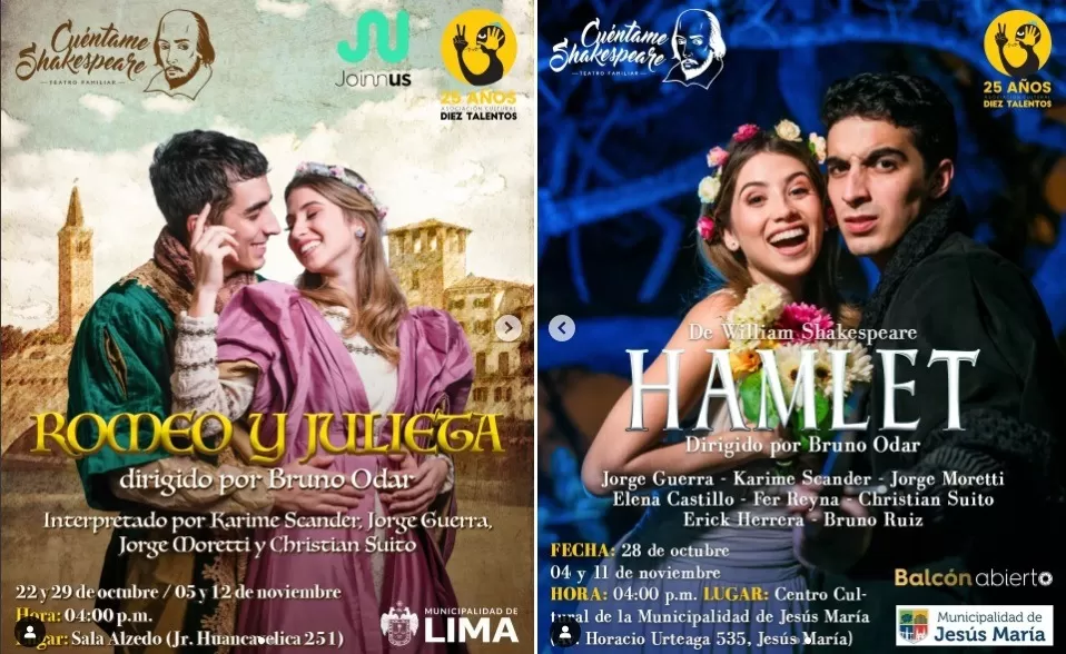 Jorge Guerra en las obras de teatro 'Romeo y Julieta', así como en Hamlet 