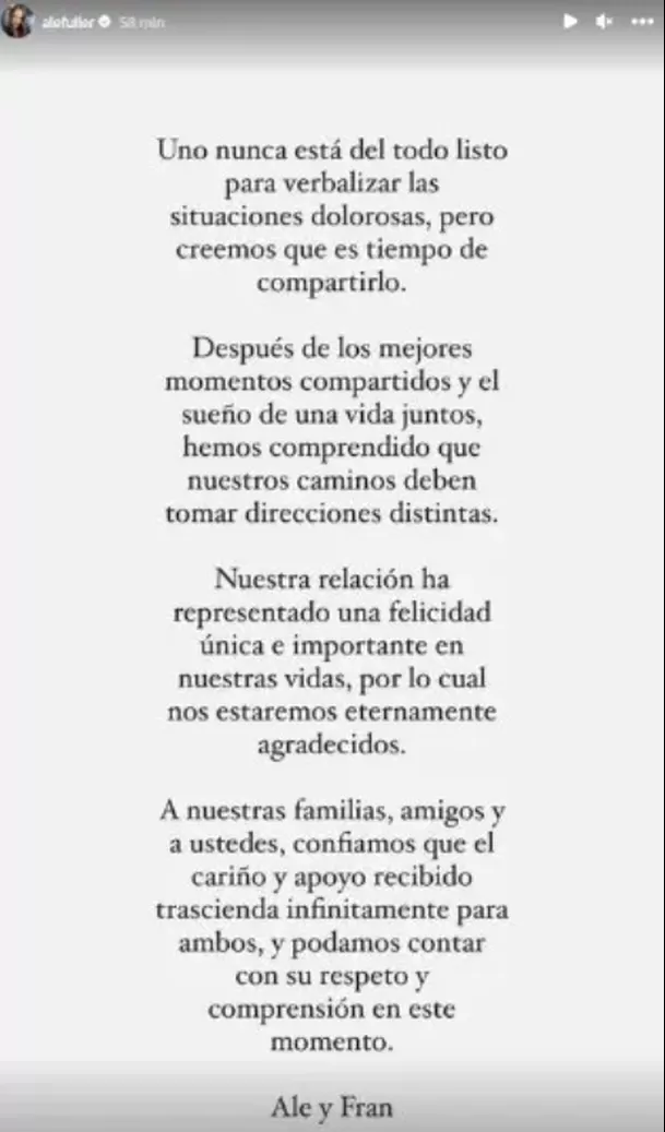 Ale Fuller comunicó el fin de su compromiso y relación con Francesco Balbi. Foto: Instagram 