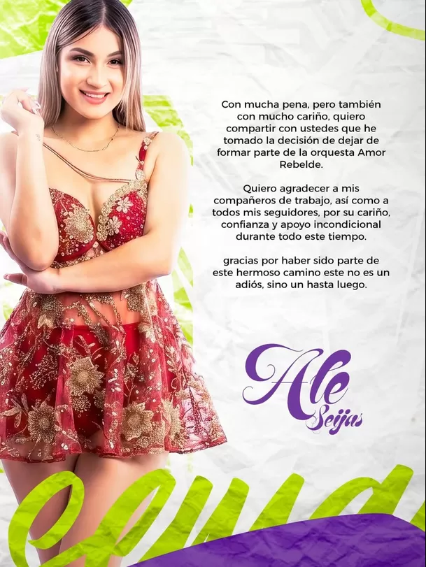 Ale Seijas anuncia su salida de ‘Amor Rebelde’ / IG: @aleseijas05 Ale Seijas anuncia su salida de ‘Amor Rebelde’ / IG: @aleseijas05