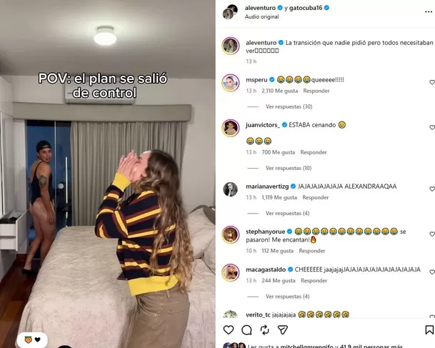 Las reacciones por video de Rodrigo Cuba en traje de baño de mujer / IG: @aleventuro Las reacciones por video de Rodrigo Cuba en traje de baño de mujer / IG: @aleventuro