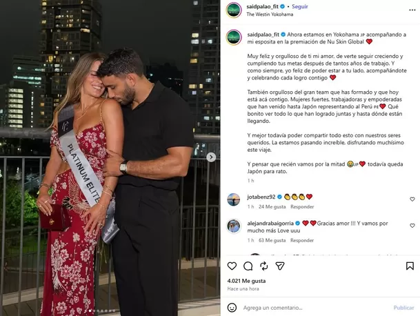 Alejandra Baigorria recibió un romántico mensaje de Said Palao luego de su reconocimiento durante la premiación. Foto: IG @alejandrabaigorria Alejandra Baigorria recibió un romántico mensaje de Said Palao luego de su reconocimiento durante la premiación. Foto: IG @alejandrabaigorria