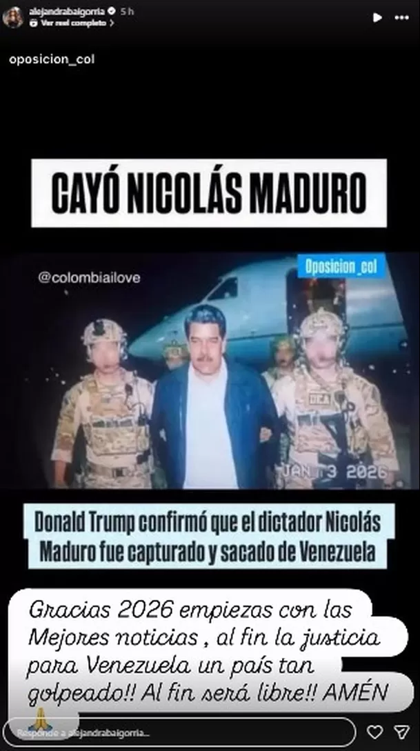 Alejandra Baigorria se emocionó al celebrar captura de Maduro / Instagram