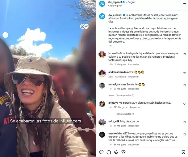 La empresaria peruana volvió a generar comentarios luego de que DW Español utilizara imágenes de su viaje a África en un informe sobre los límites de mostrar a personas vulnerables en redes sociales. Foto: IG @dw_espanol