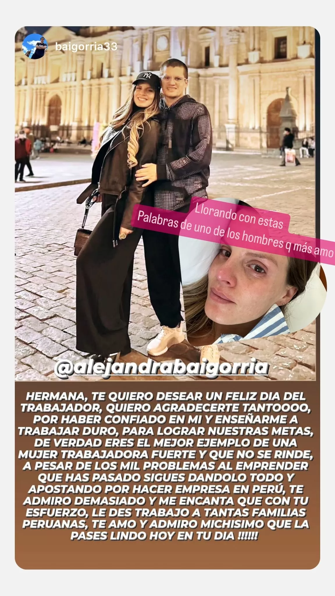 Alejandra Baigorria lloró de emoción al leer el saludo de su hermano Sergio/Foto: Instagram