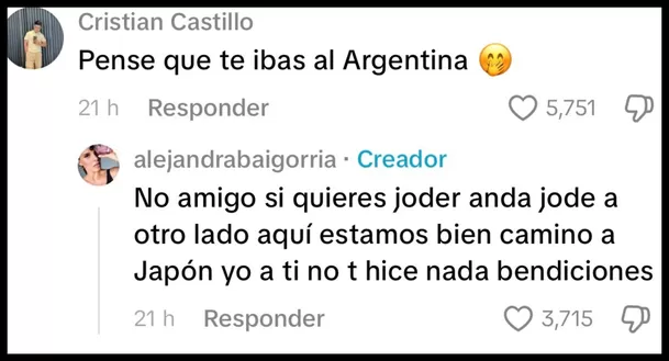 Usuario le recuerda a Alejandra Baigorria el ampay de Said Palao a Argentina / TikTok: @@alejandrabaigorriaalcala