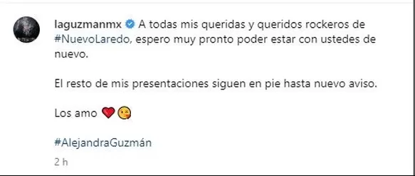 Alejandra Guzmán suspendió presentación por temas de salud