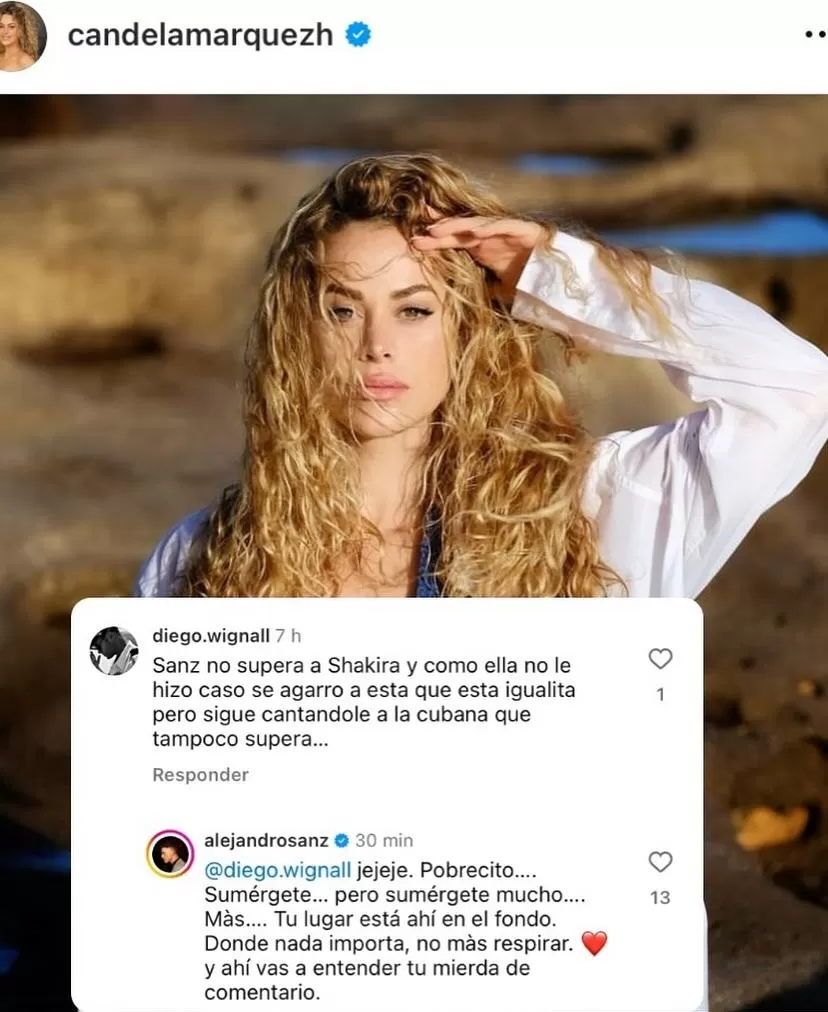 Alejandro Sanz se molestó con usuario por desatinado mensaje a Candel Márquez / Instagram